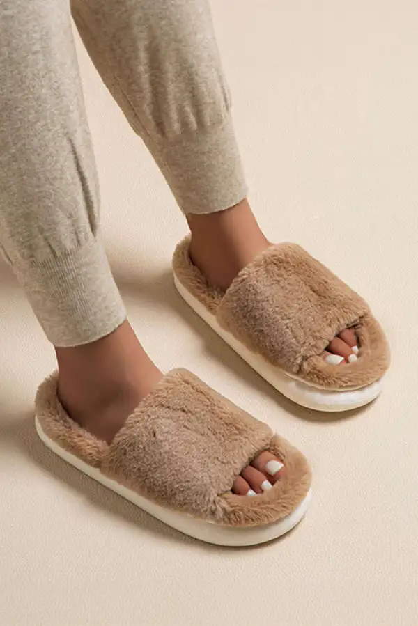 Furry Open toe Thick Sole Slide Slippers