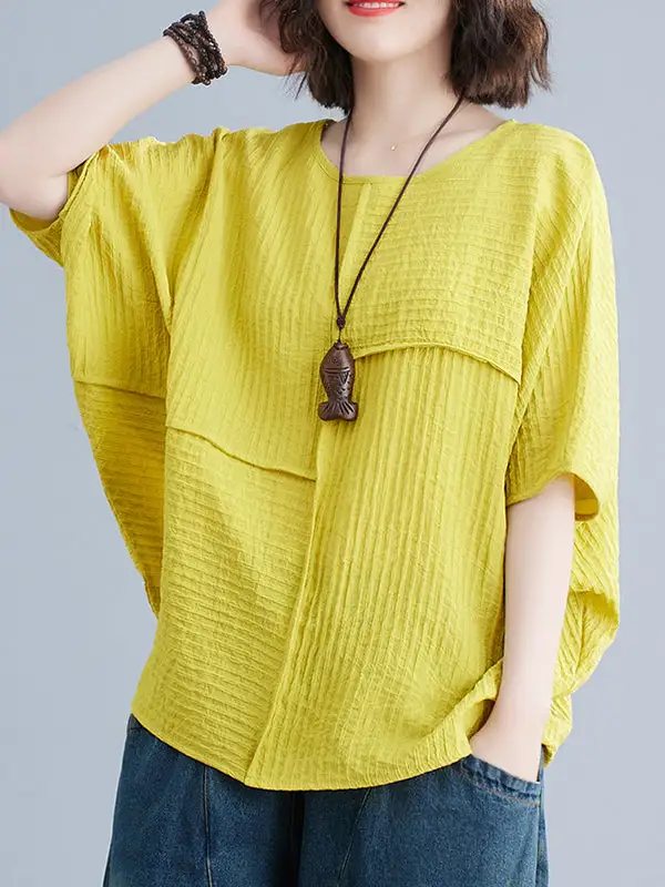 Batwing Sleeve Relaxed Panel Detail Round Neck T-Shirt