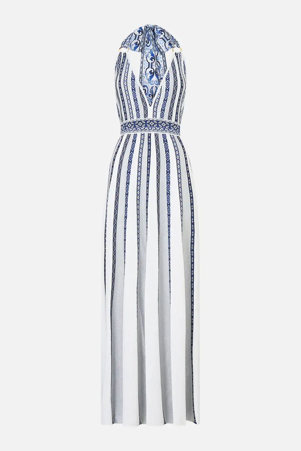 Halter Neck Knit Dress with Silk Tie