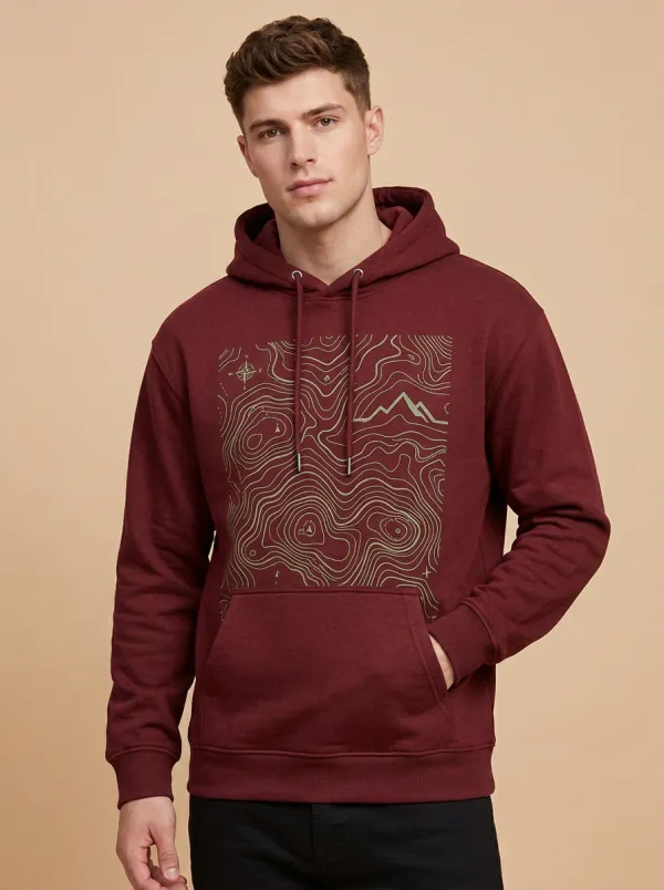 Men's Trail Hiking Explorer Topographic Graphic Hoodie