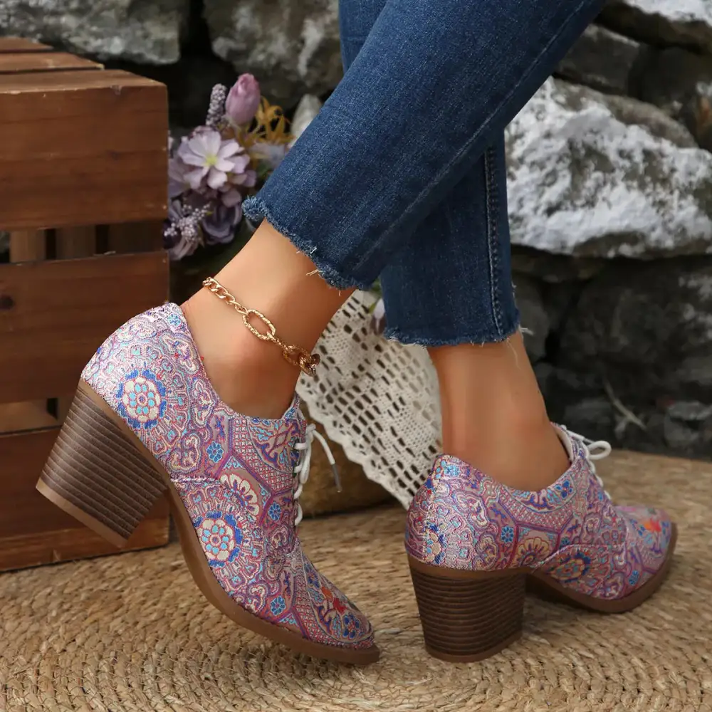 Refined Point Toe Block Heels Ankle Boots