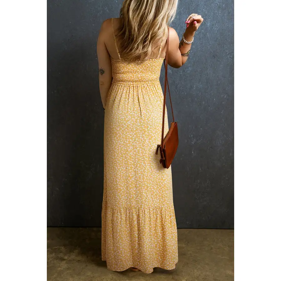 Smocked Printed Square Neck Maxi Cami Dress