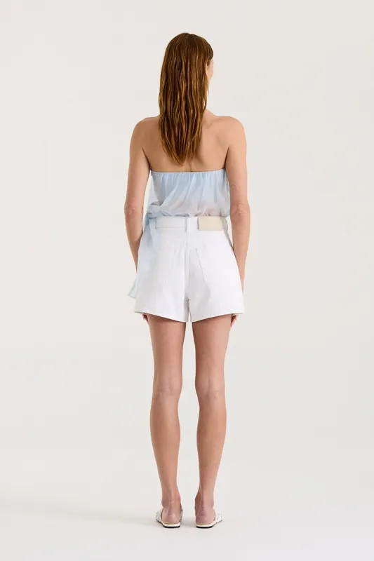 White High-Rise Denim Shorts