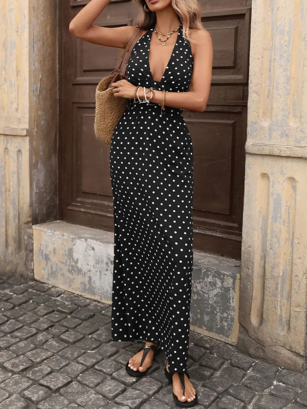 Drape Polka Dot Maxi Dress