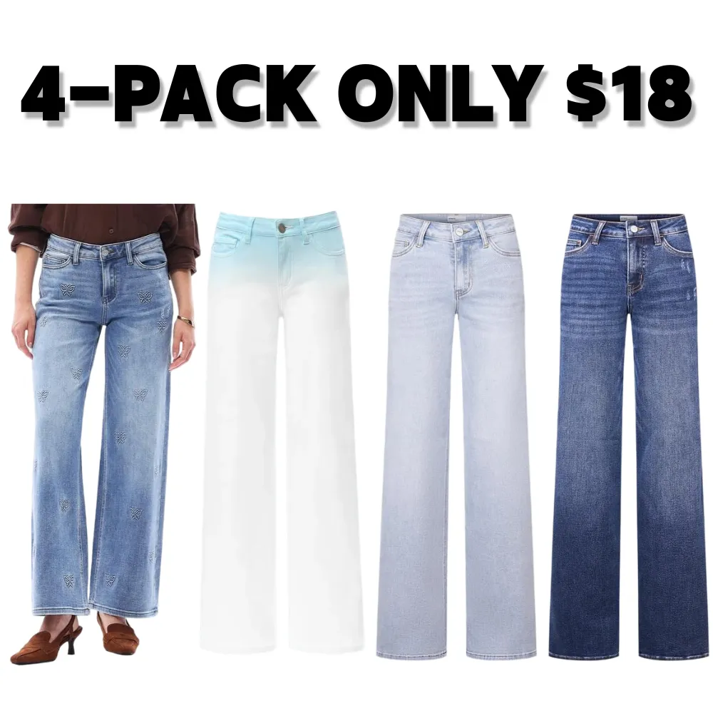Mid-low Rise Baggy Jeans Stretchy Wide Leg for Women Distressed Pants