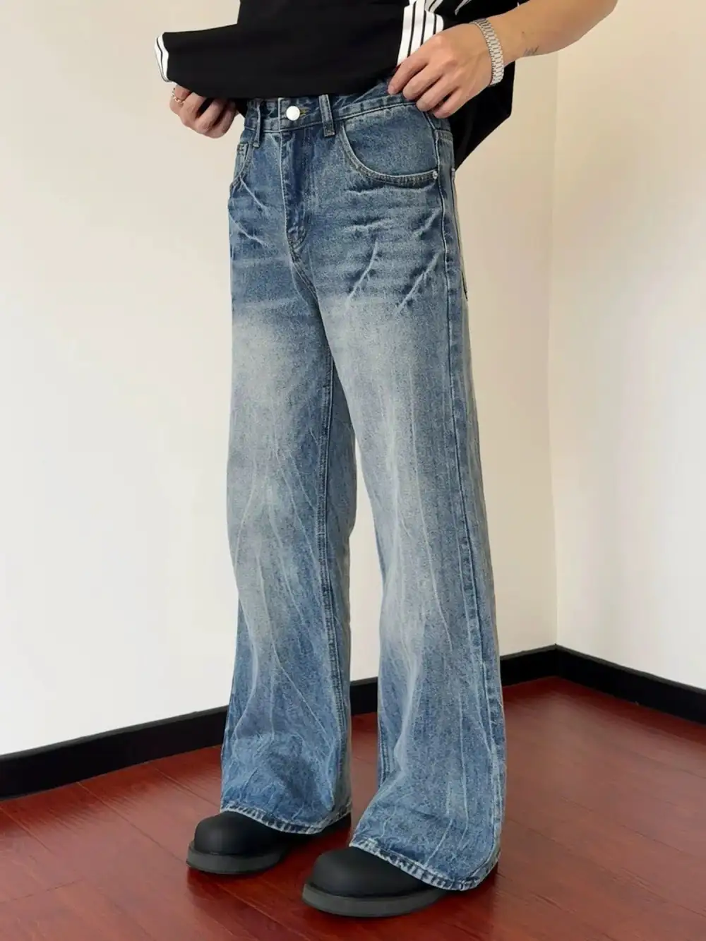 Washed Faded Flare Jeans