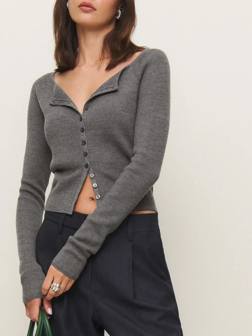 Button Front Cropped Knit Cardigan