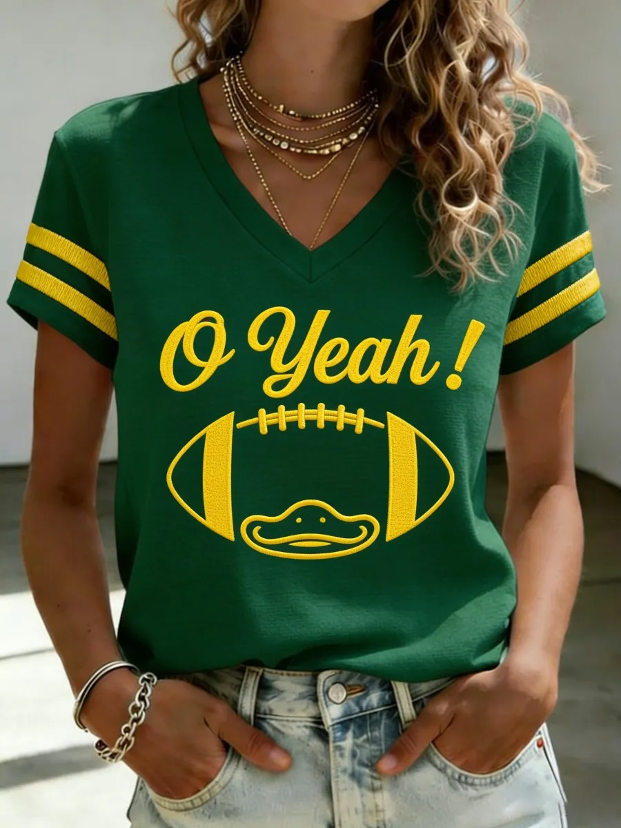 Women's Football Print V-Neck T-Shirt