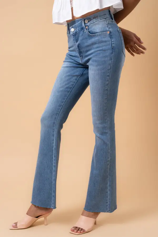 Women's High Rise Crossover Flare Stretch Denim Jeans