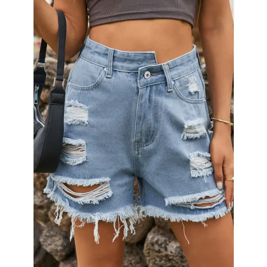 Relaxed Distressed Raw Hem Denim Shorts