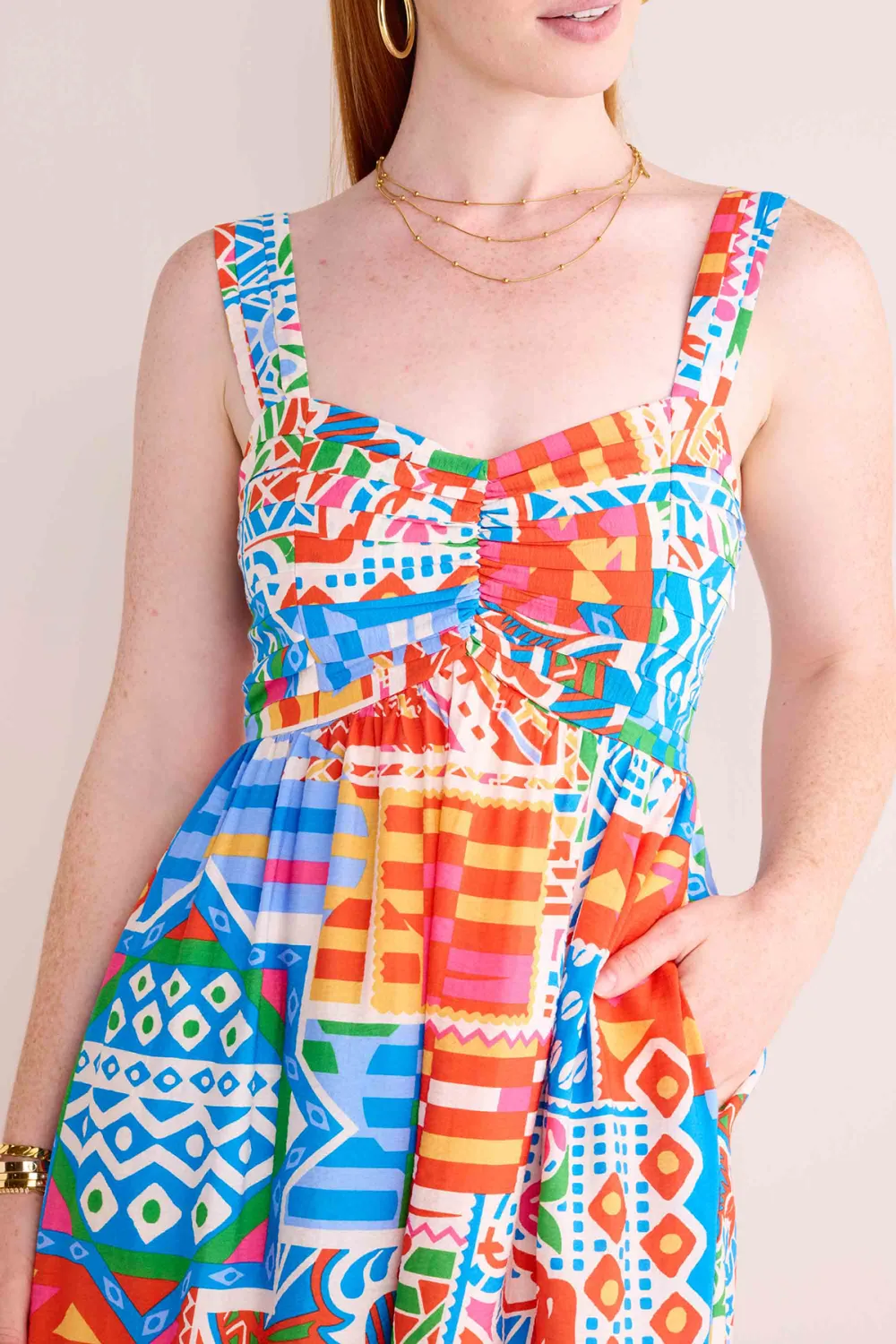 Multicolored Patchwork Sleeveless Maxi Dress