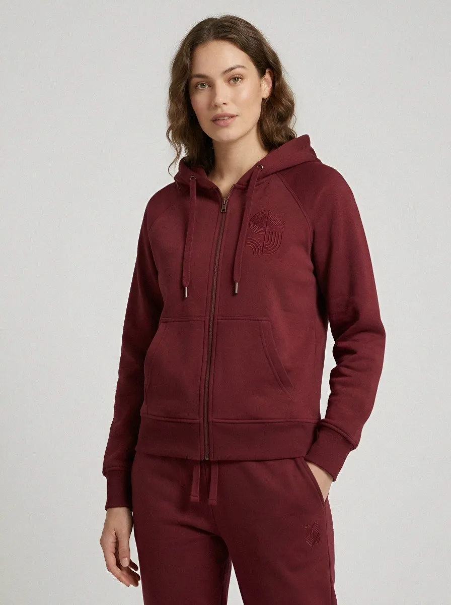 Women's Dusty Rose Kangaroo Pocket Zip-Up Hoodie Jacket & Jogger Set