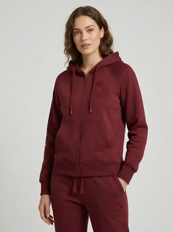 Women's Dusty Rose Kangaroo Pocket Zip-Up Hoodie Jacket & Jogger Set