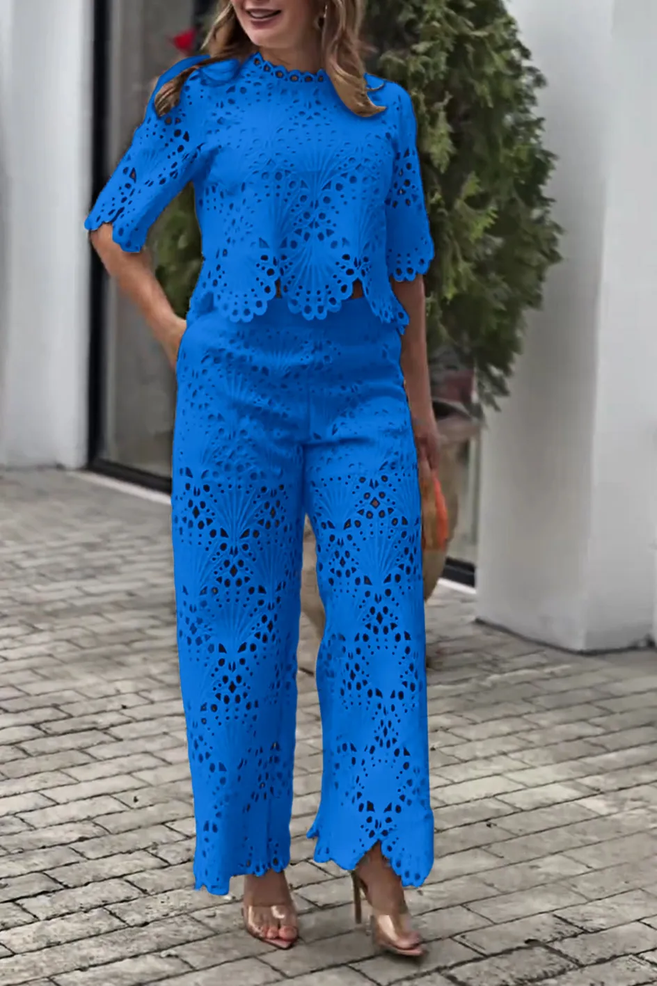 Women'S Hollow Top & Pants Set