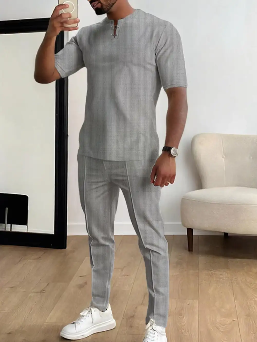 Men's Full Size Casual Short Sleeve Top and Pants Set