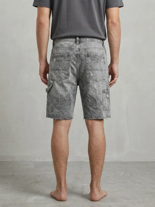 Men's Distressed Raw Hem Washed Distressed Denim Shorts
