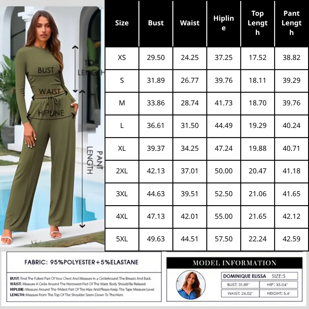 Long-Sleeve Top and Wide-Leg Pants Casual Homewear Set
