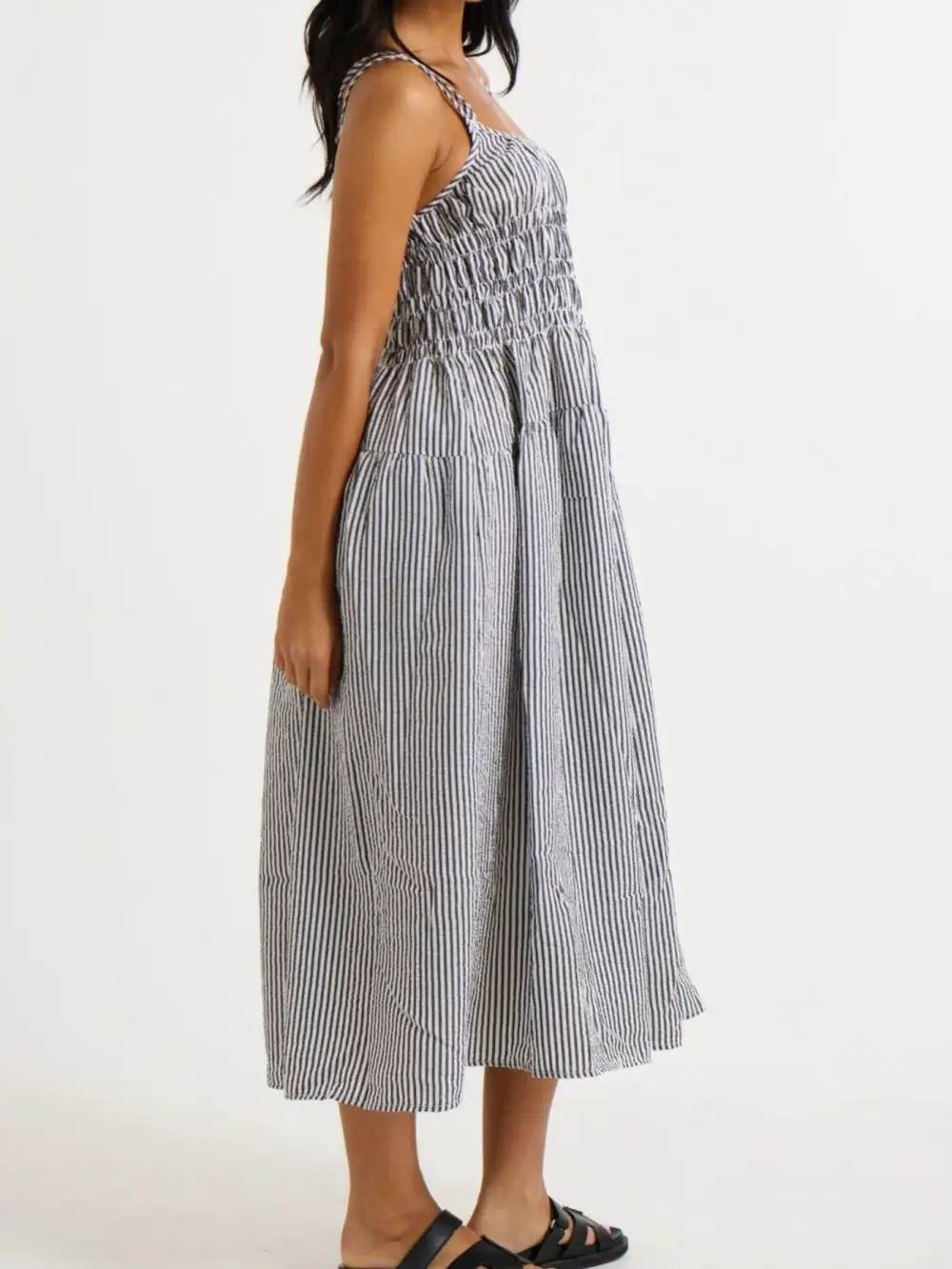 Striped Smocked Midi Dress