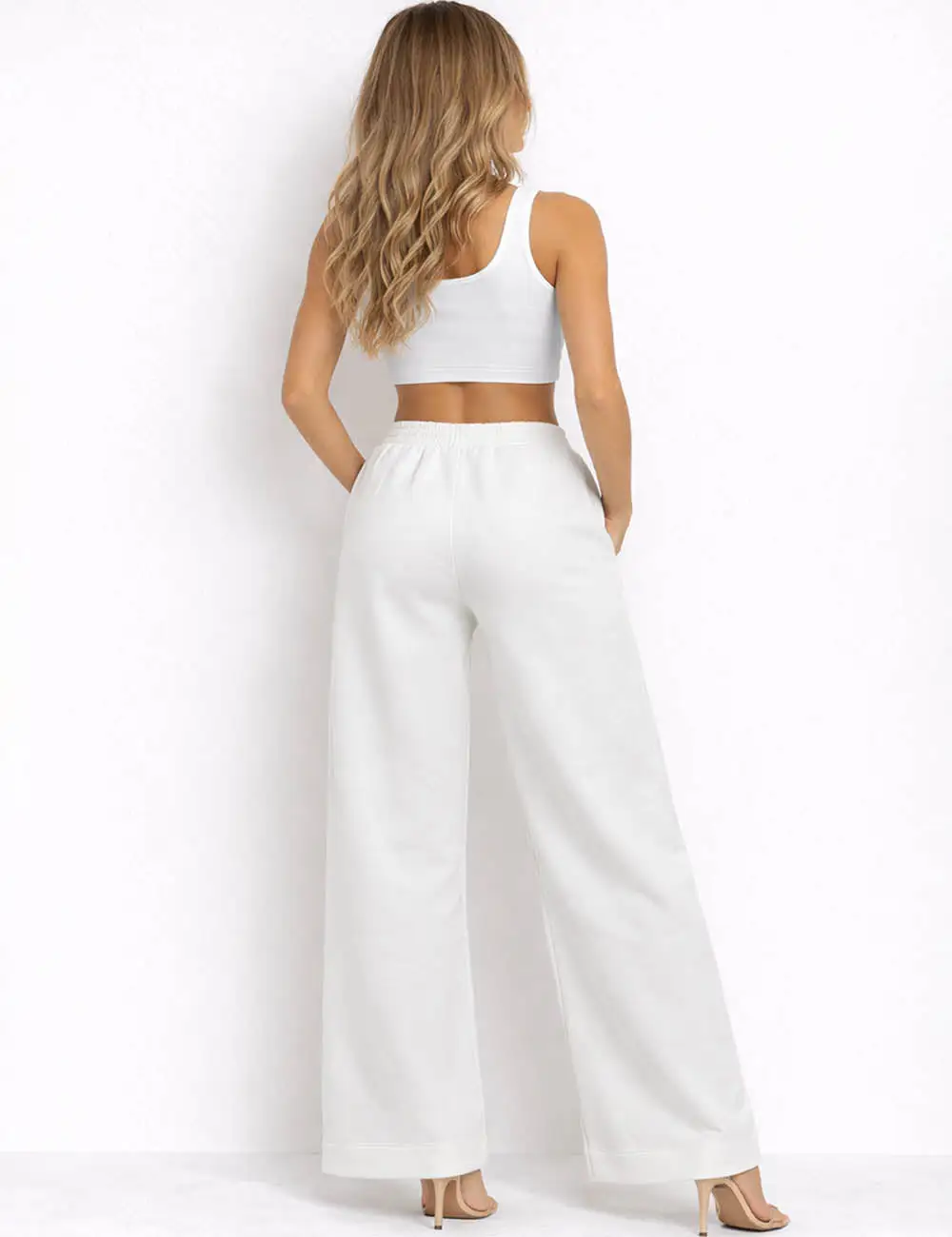 Everyday Letter Embroidery Elastic Waist Wide Leg Pants