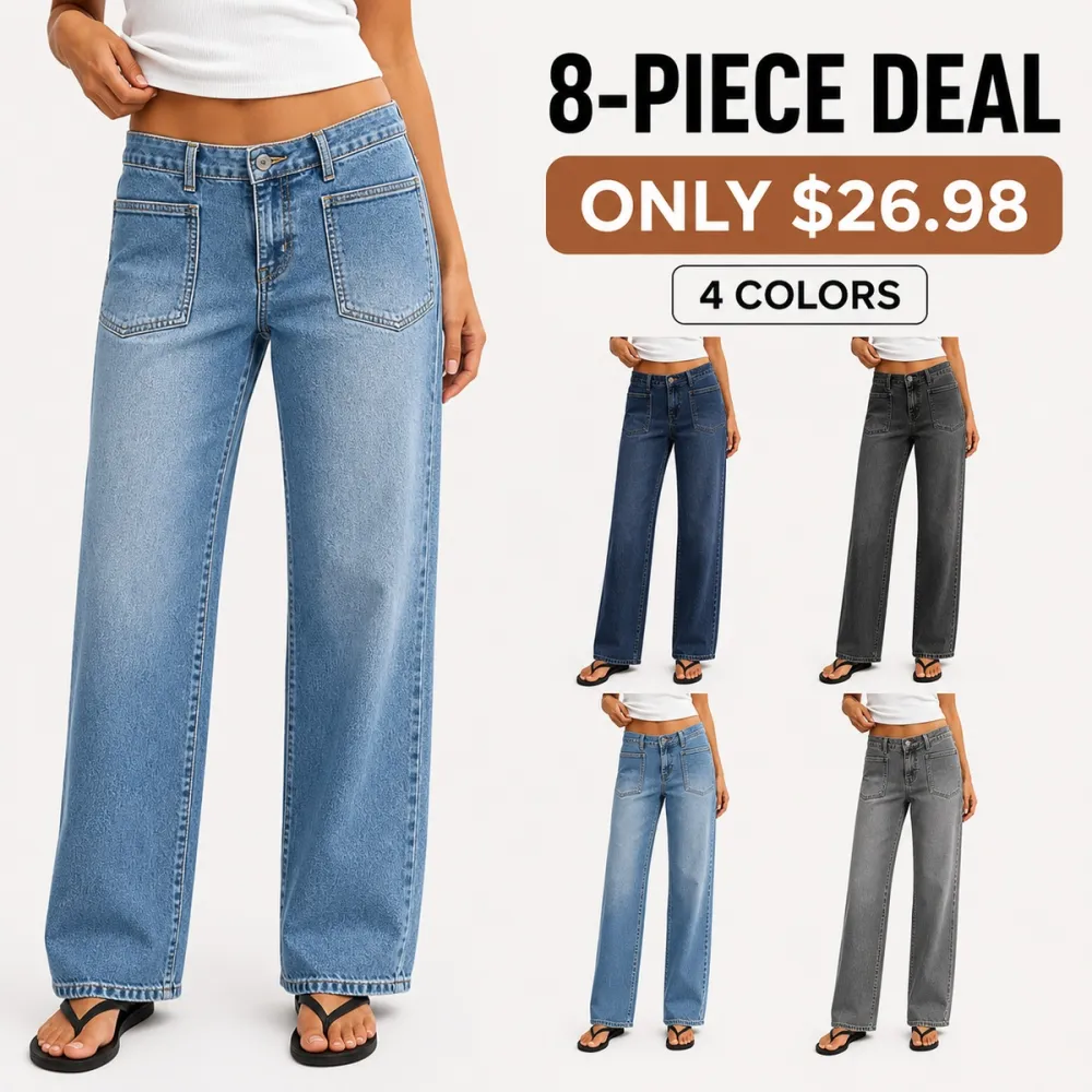 Women's Wash Mid Waist Straight Leg Jeans Without Belt