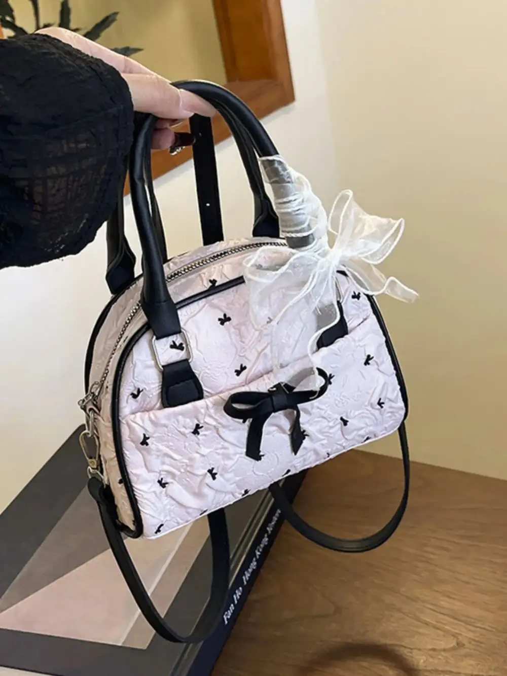 Everyday Bow Accent Ruched Crossbody Bag