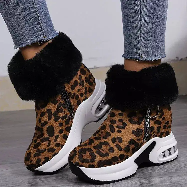 Fuzzy Side Zipper Platform Ankle Boots