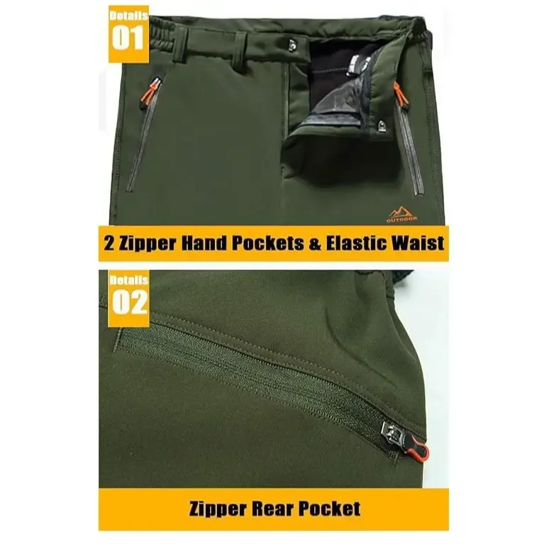 Men's Winter Pants Fleece Lined Ski Snow Pants Water Resistant 4 Zip Pockets Outdoor Work Pants FallFreshness Outdoorfun