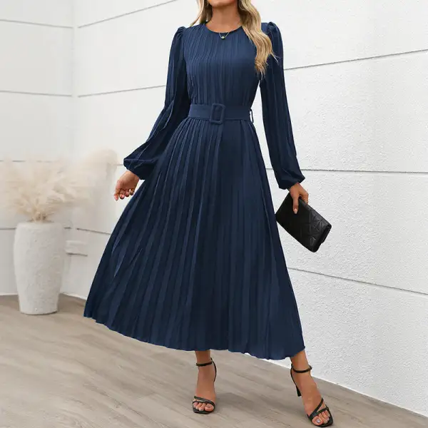 Women's Long-Sleeve Pleated Midi Dress