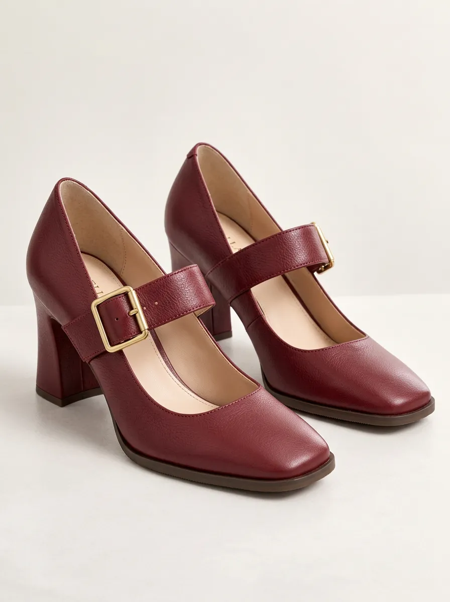 Women's Buckle Strap Faux Leather Pumps