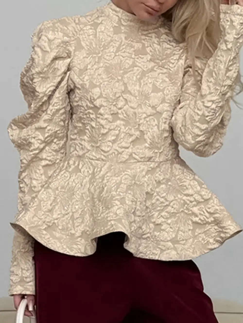 French Vintage Puff Sleeve Jacquard Tee