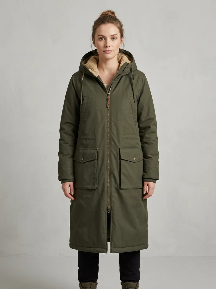 Street Sherpa-Lined Hooded Long Parka Coat