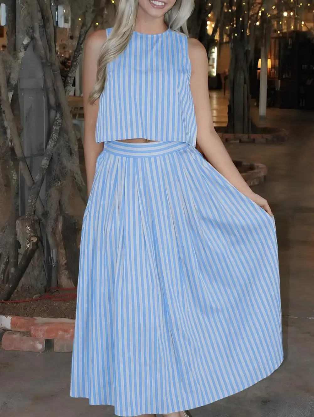 Stripe Tank A-Line Skirt Set