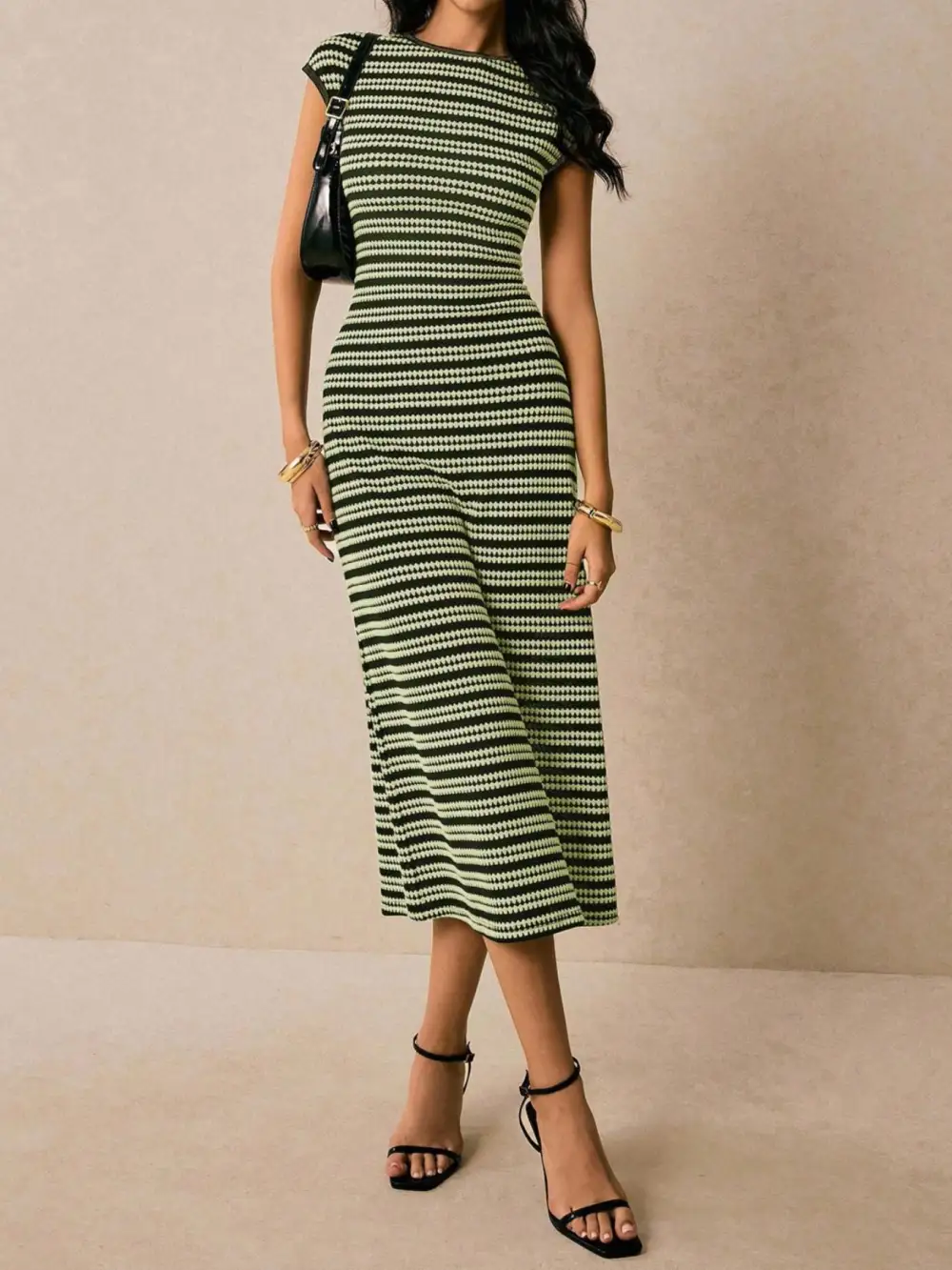 Balanced Detail Striped Midi Dress