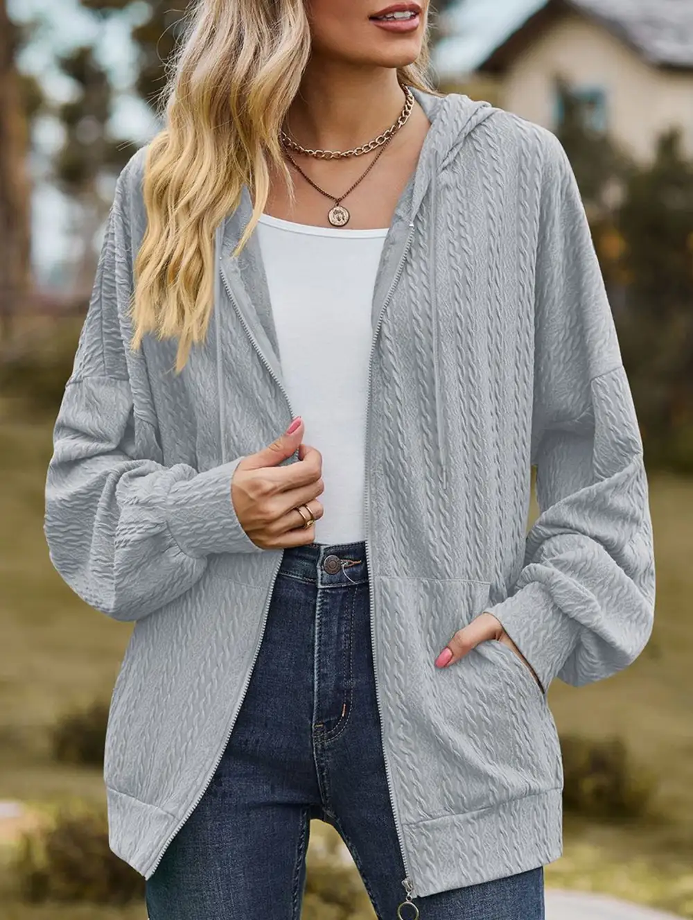 Pocket Long-Sleeved Loose Hooded Sweatshirt