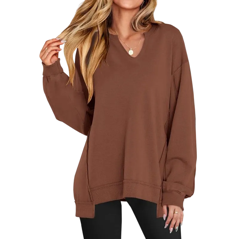 Womens Oversized Sweatshirt V Neck Long Sleeve