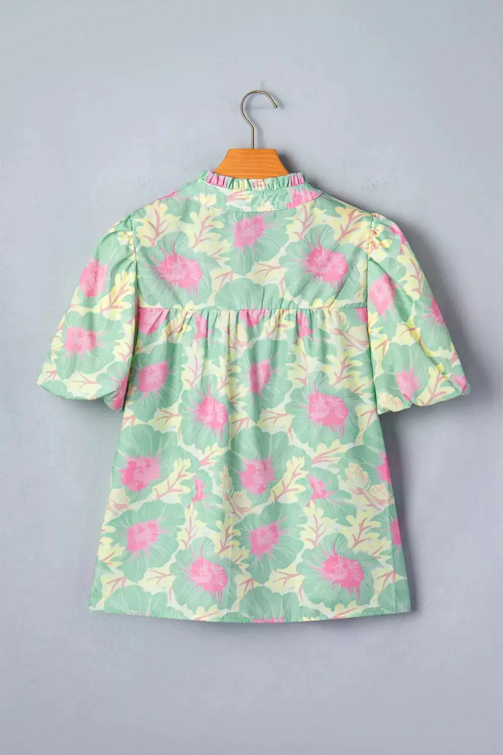 Textured Floral Print Puff Sleeve Blouse