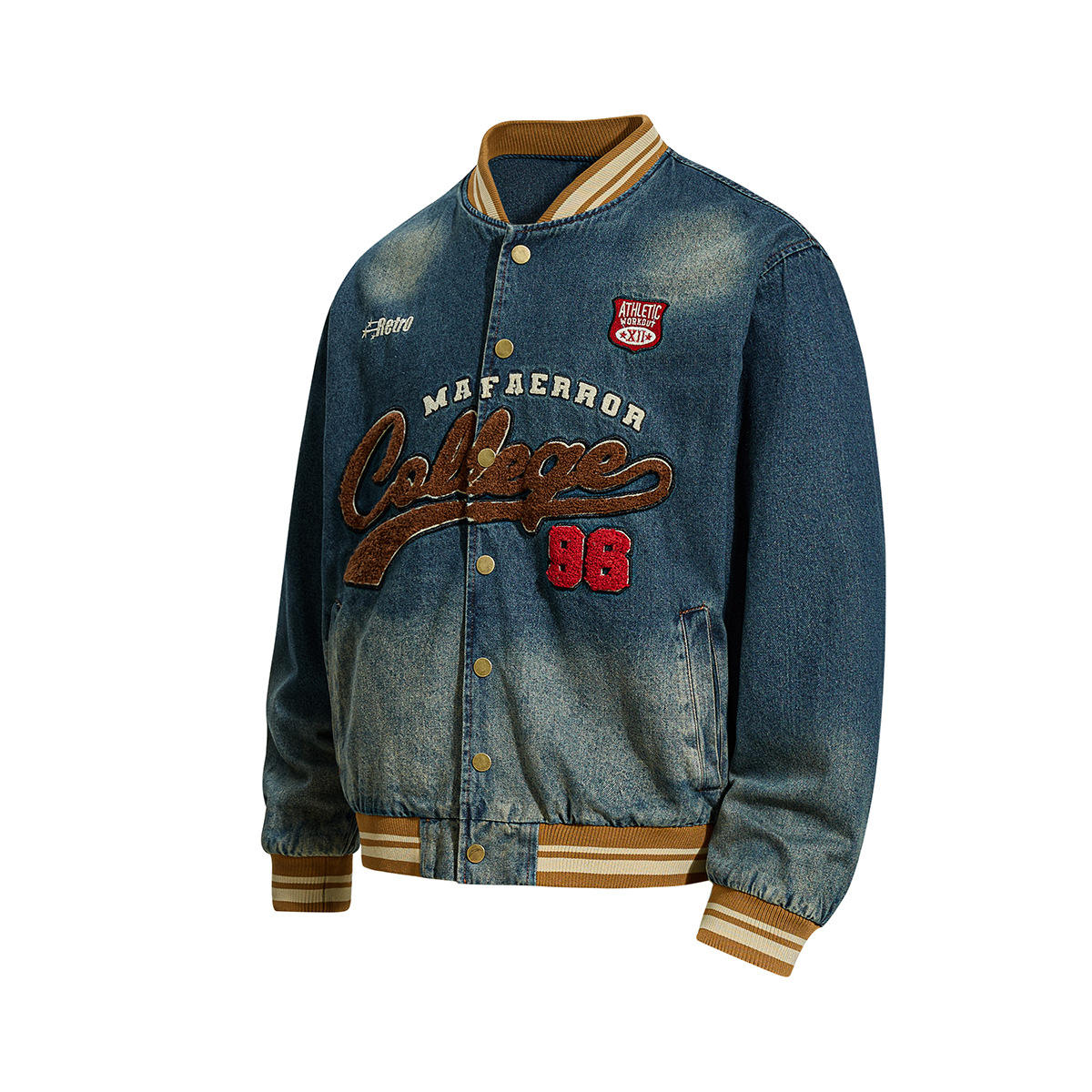 Gradient Heart Embroidery Denim Bomber