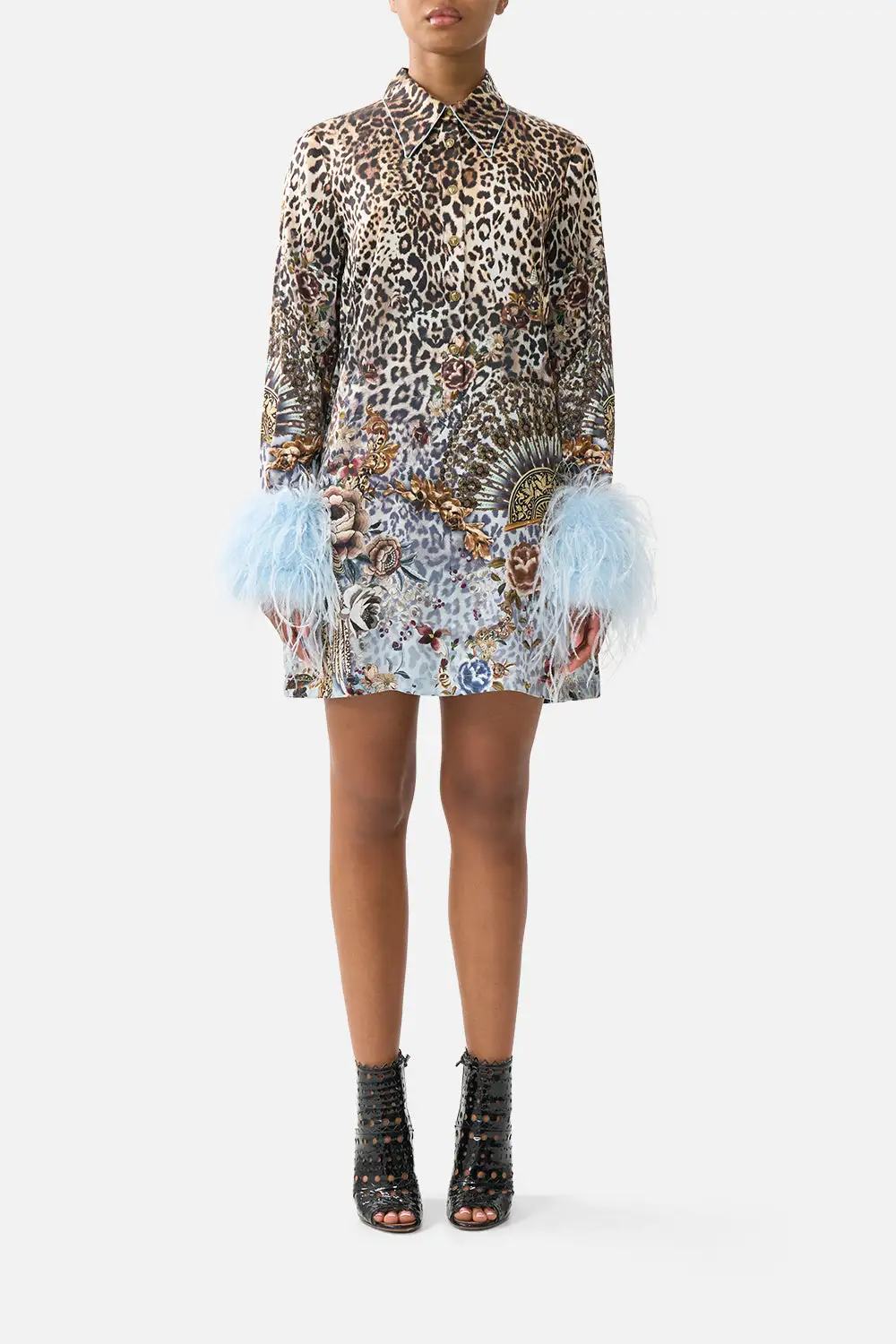 Mini Shirt Dress with Feathers
