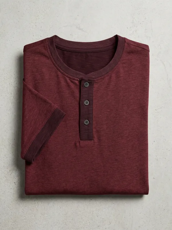 Button-Placket Contrast-Button Men's Short-Sleeve Henley Shirt