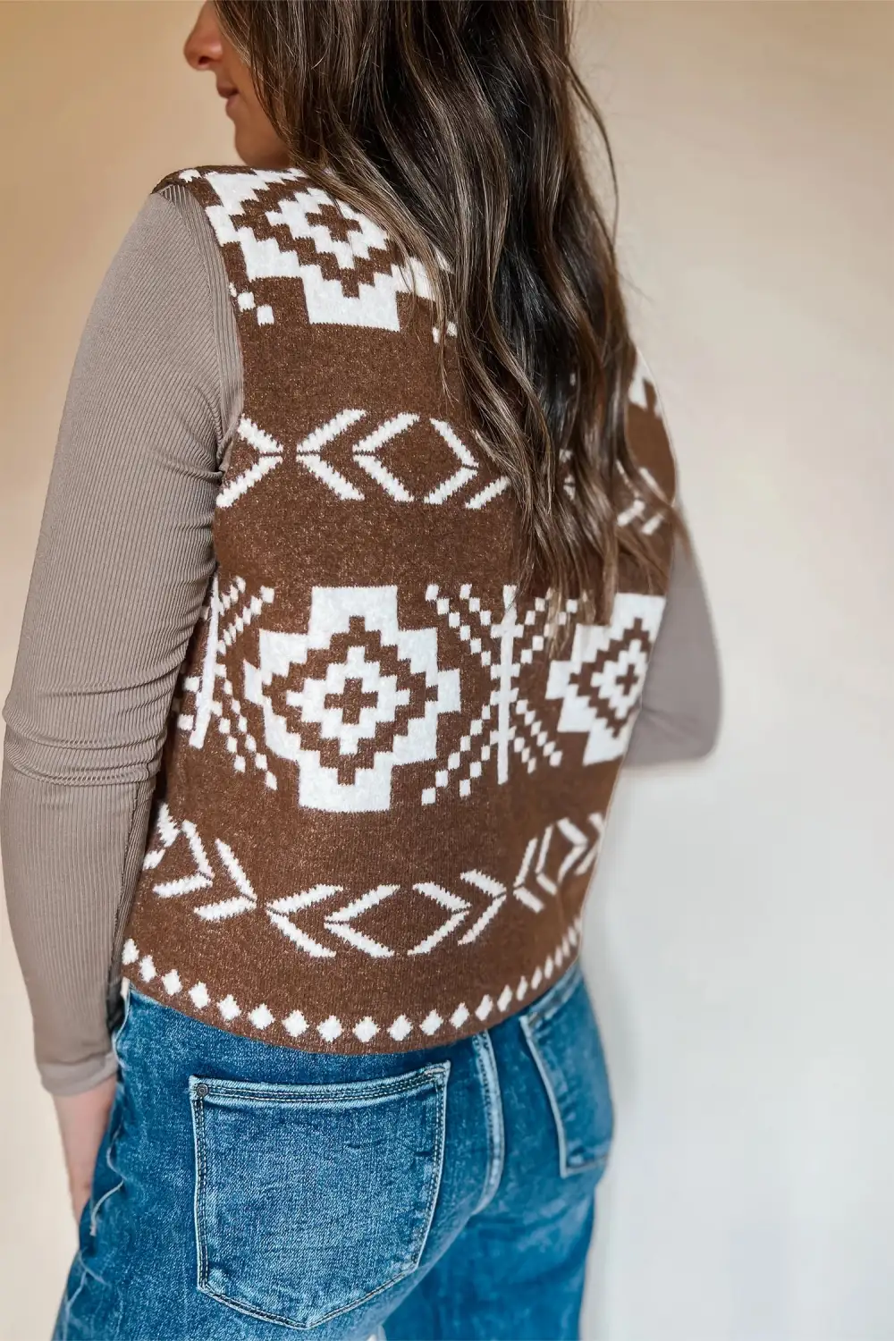 Southwestern Aztec Button Square Neck Sweater Vest