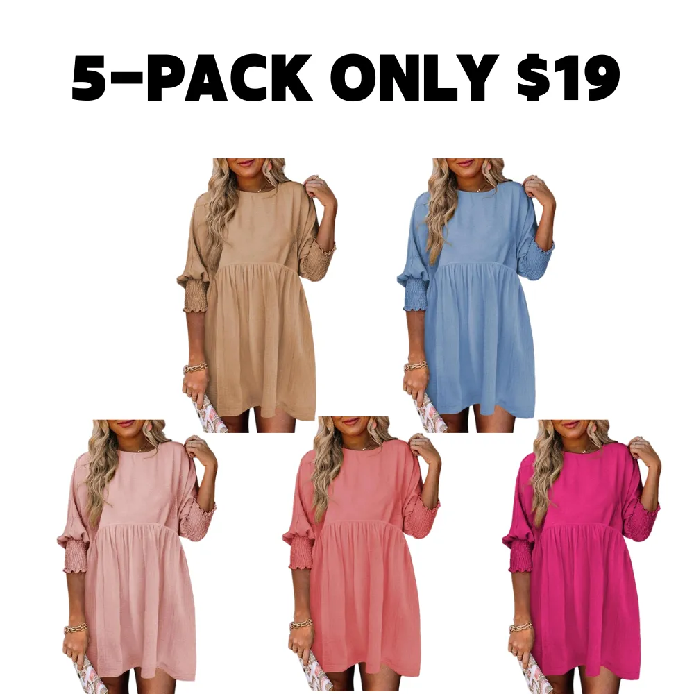 Women's Black Summer Tunic Dress Casual Loose Fit Short Sleeve Crew Neck Flowy Swing Mini Shift Sundress for Beach & Casual Dates