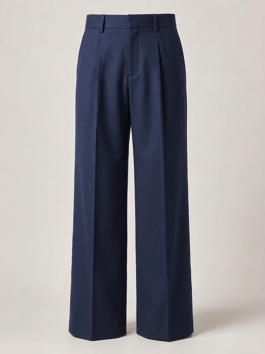 Men's Navy Blue Pleated Wide Leg Dress Trousers