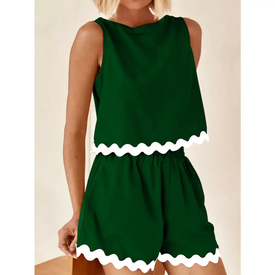 Contrast Trim Round Neck Tank and Shorts Set