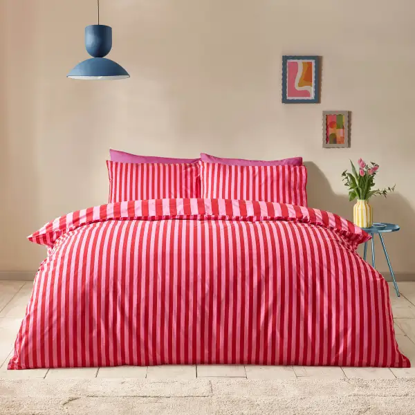 Contemporary Bedroom Stripe Cotton Duvet Cover Set