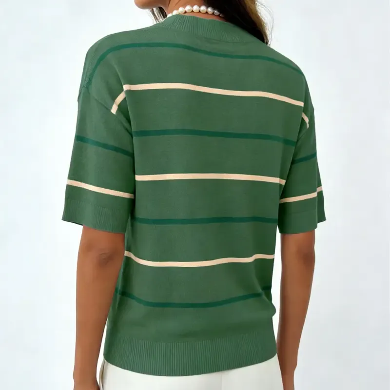 Women'S Short-Sleeved Striped Sweatshirt For Spring And Summer