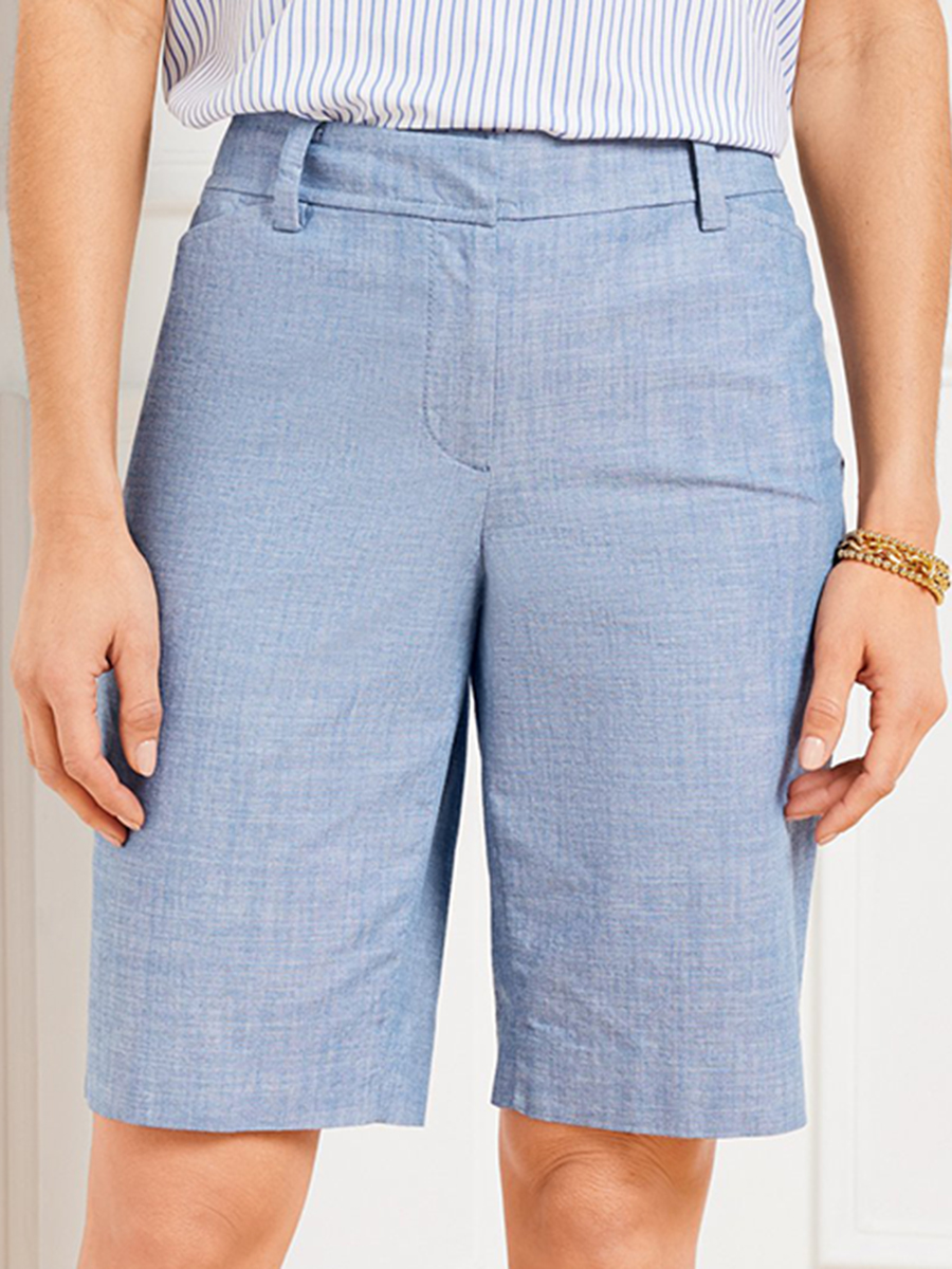 Women'S Stylish Light Blue Textured Daily Shorts