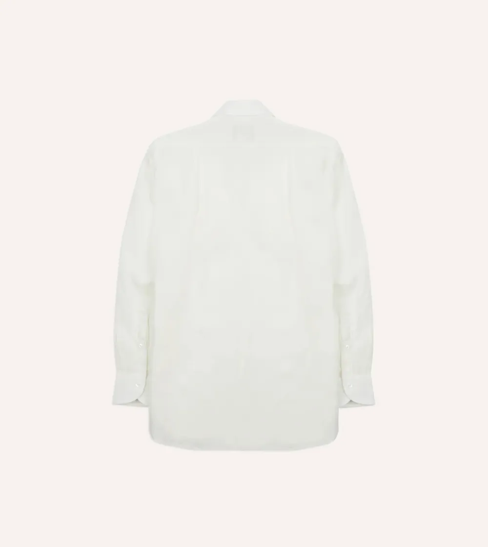 Casual Style Ecru Linen Long Point Collar Shirt