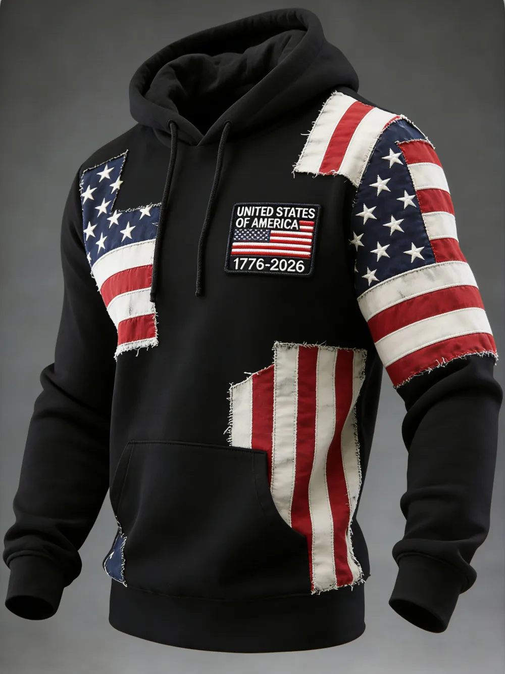 USA 250Th Anniversary ✦ Final Clearance Sale UNITED STATES OF AMERICA Flag Pattern Patchwork Hooded Sweatshirt