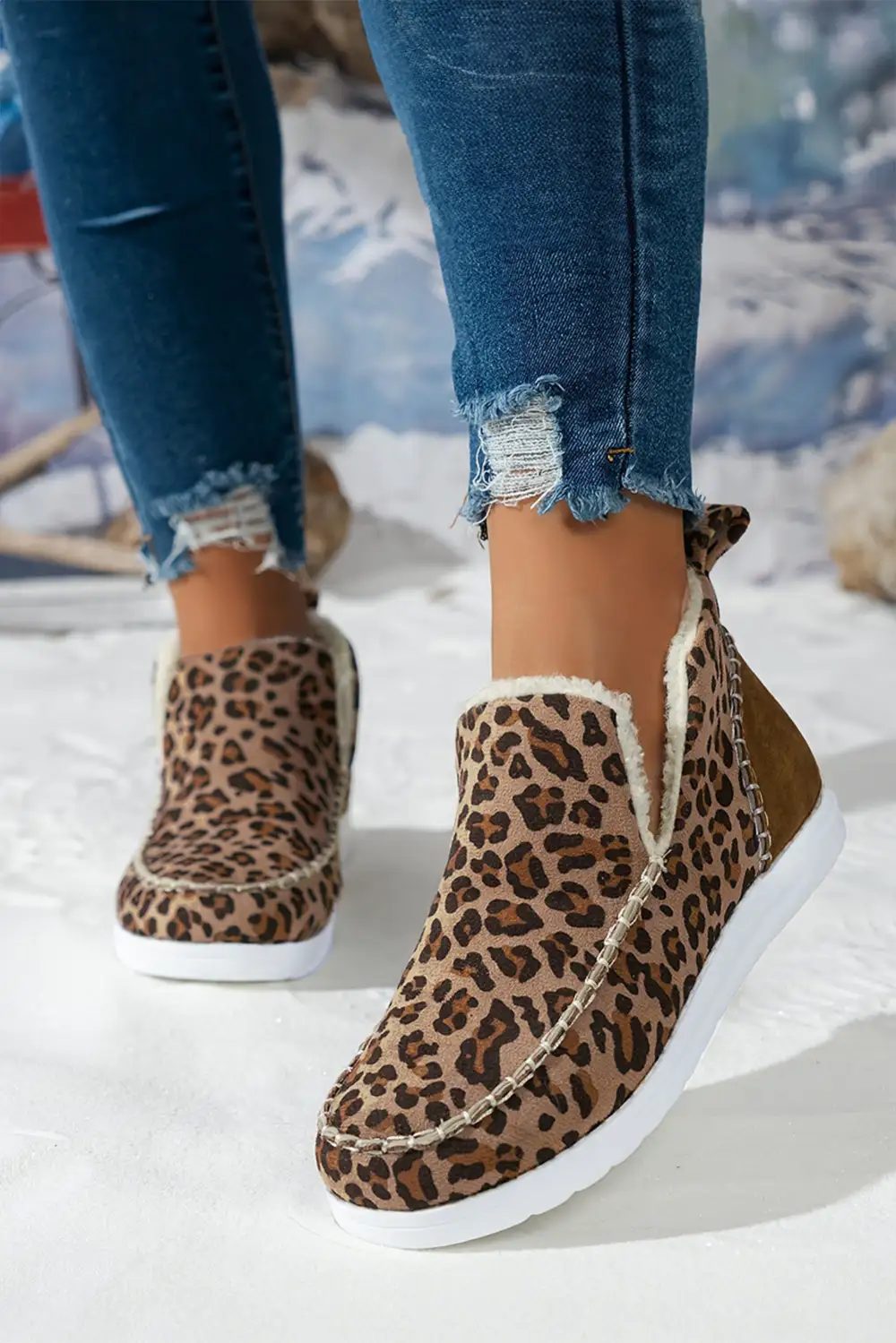 Leopard Fleece Lined Snow Boots