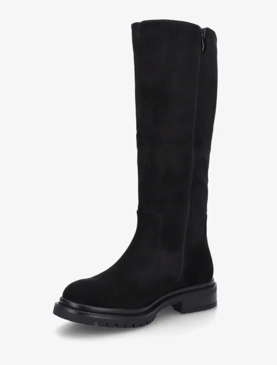 Modern Lug Sole Block Heel Faux Suede Knee High Boots